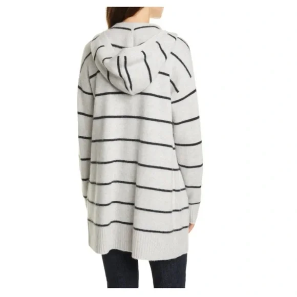Signature Gray and Black Striped 100% Cashmere Hooded Cardigan Sweater NWT - Picture 3 of 6
